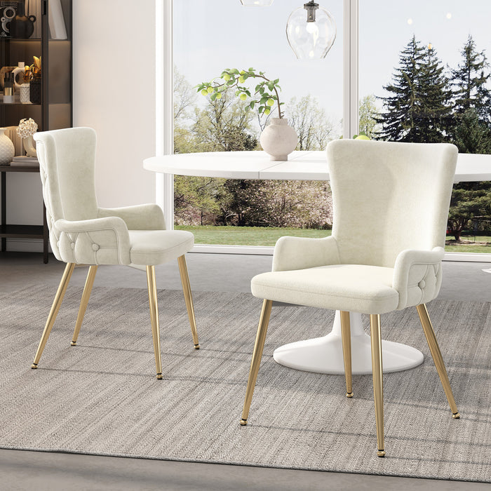 Luna Velvet Dining Chairs with Tufted Upholstered and Gold Metal Legs Set of 2, Beige