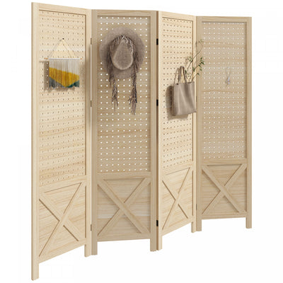 HOMCOM 4.7' 4 Panel Room Divider with Pegboard Display for Indoor