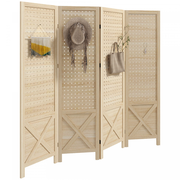 HOMCOM 4.7' 4 Panel Room Divider with Pegboard Display for Indoor