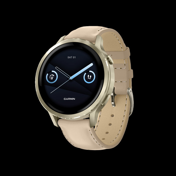Garmin Venu 4 41mm Gold Leather Premium Smartwatch - Lifestyle Tracker, ECG App, Smart Wake Alarm, Evening Report, Triathlon Profiles, Wheelchair Mode