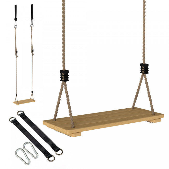 Qaba Wooden Tree Swing Seat, Swing Set for Backyard with Adjustable Rope, Accessories, 154lbs Load, for Backyard Patio Garden Playground Playset