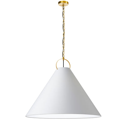 Dainolite Princeton 1 Light Pendant 32" Dia Aged Brass Finish White Shade Lamp|Luminaire suspendu Princeton de Dainolite de 32 po de diamètre avec abat-jour blanc, fini laiton vieilli et 1 ampoule