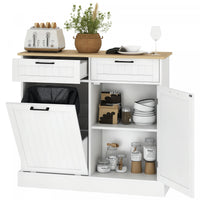 HOMCOM Tilt Out Trash Cabinet, Kitchen Island with 2 Drawers, White