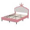 Lily Lovely Crown Fantasy Princess Bed with Tufted PU Leather Headboard,Full Size Full Bed