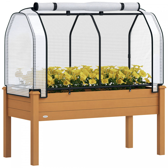 Outsunny Raised Garden Bed with PE Greenhouse Cover, Sand