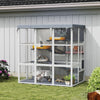 Pawhut Catio Outdoor Cat Enclosure, 71\" Large Wooden Cat House W/ Weatherproof Tarp, Walk-in Kitty Cage With Hammock, Condo, Platforms, Ladders, Ramps, For 2-4 Kittens, Grey