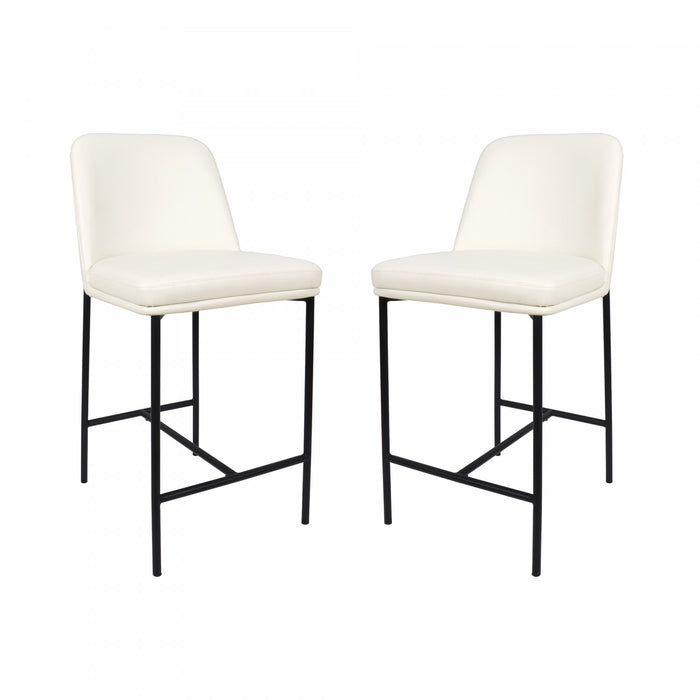 Loft Contemporary Vegan Leather Metal Counter Stool in Ivory - Set of 2