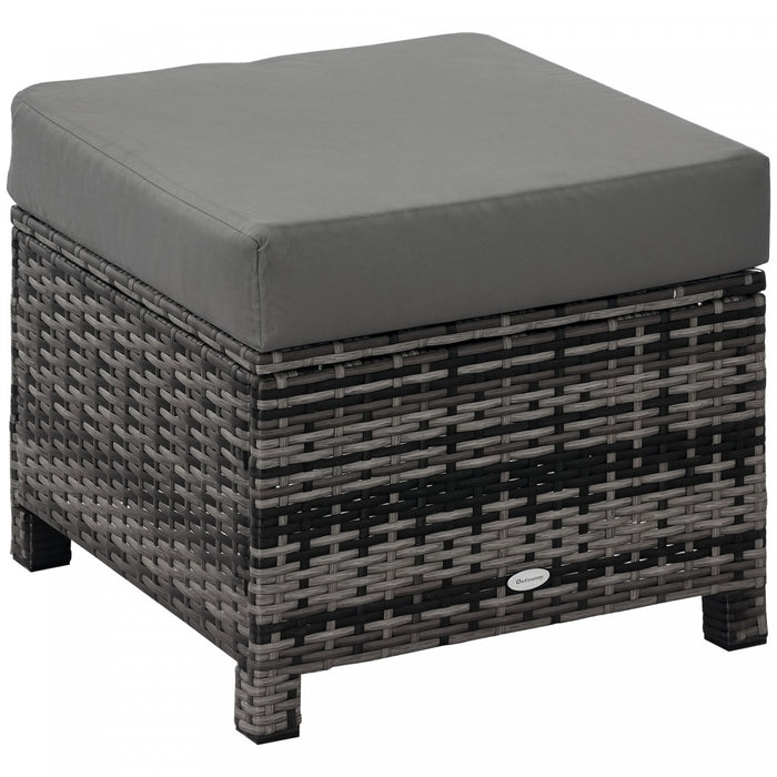 Outsunny Patio Rattan Ottoman with Cushion and Metal Frame for Garden, Grey