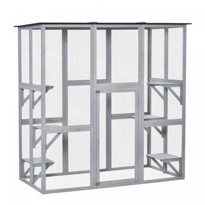 Pawhut Large Outdoor Catio Enclosure, Weatherproof Cat House With Asphalt Roof, Wooden Cat Patio Cag|Pawhut Grand Enclos Exterieur Pour Chat, Terrasse En Bois Pour Chat Avec 6 Plates-formes Equilibrees