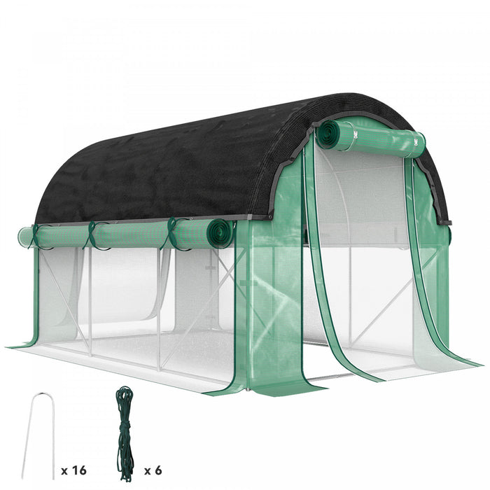 Outsunny Walk-in Tunnel Greenhouse Plant Hot House with Sunshade Net, Green