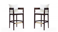 Ritz Mid-Century Modern Wood Upholstered Barstool in Ivory - Set of 2