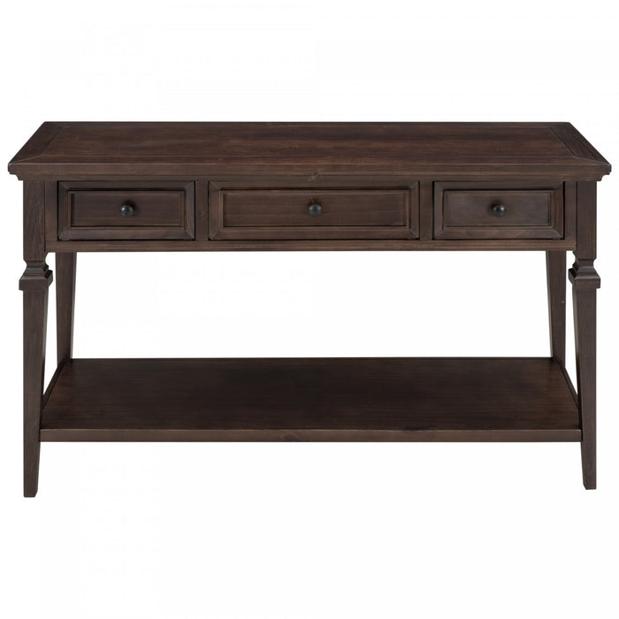 Sabina Solid Wood Console Table With 3 Drawers And Shelf - Espresso