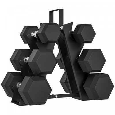 Soozier 60 LBS Dumbbell Set with Rack, Rubber Coated Hex Hand Weights
