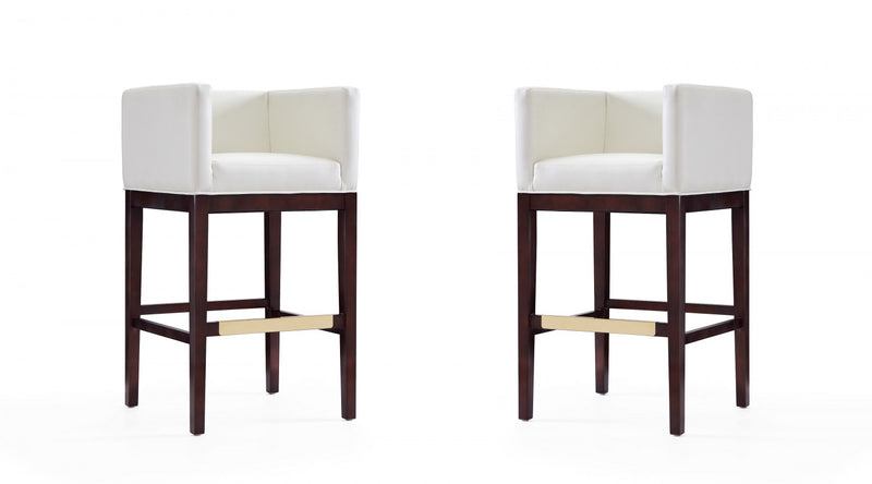 Kingsley Mid-Century Modern Wood Upholstered Barstool in Ivory - Set of 2
