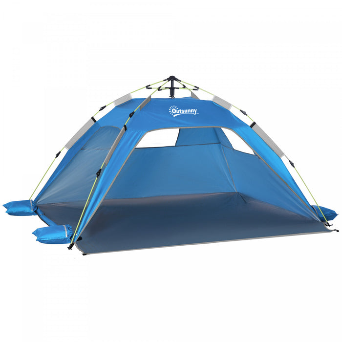 Outsunny 1-2 Person Pop Up Tent, Outdoor Beach Tent Sun Shelter, Sky Blue