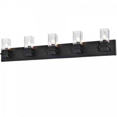 Dainolite Veronica 5 Light Vanity Light Matte Black Clear Glass Lamp|Lumière de coiffeuse Veronica de Dainolite en verre transparent, avec fini noir mat et 5 ampoules