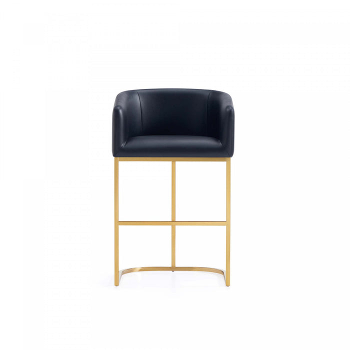 Louvre Mid-Century Modern Metal Upholstered Counter Stool in Black Bar Stool