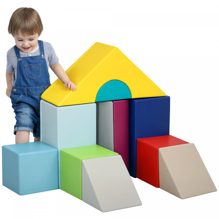 Soozier 11 Piece Soft Climbing Blocks For Toddlers, Kids Foam Climber And Crawl Gym Play Toy, Pu Leather Easy To Clean & Play, Light Colour