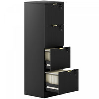 HOMCOM 4 Drawer File Cabinet Fluted Vertical Filing Cabinet with Lock Black