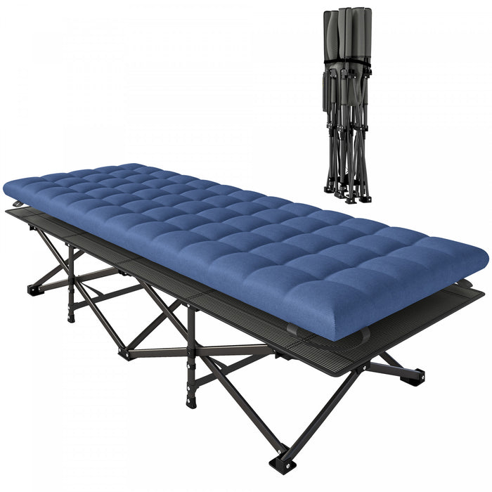 Outsunny Camping Cot with Pad, 32\" Extra Wide Folding Cots, Blue