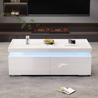 Aiden LED Coffee Table with Storage Drawers and App-Controlled Lighting,White