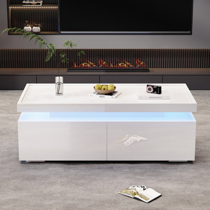Aiden LED Coffee Table with Storage Drawers and App-Controlled Lighting,White