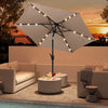 Costway 7.5 ft Solar Powered Patio Umbrella with LED Lights Push Button Tilt Crank Handle Brown