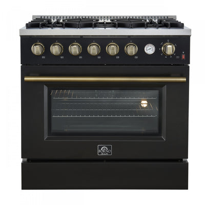 Forno Marco 36-inch Gas Range, Black ,4.32 cu.ft - FFSGS6277-36BLK | Cuisiniere a gaz Marco 36 pouces noire, 4,32 pi³ – FFSGS6277-36BLK