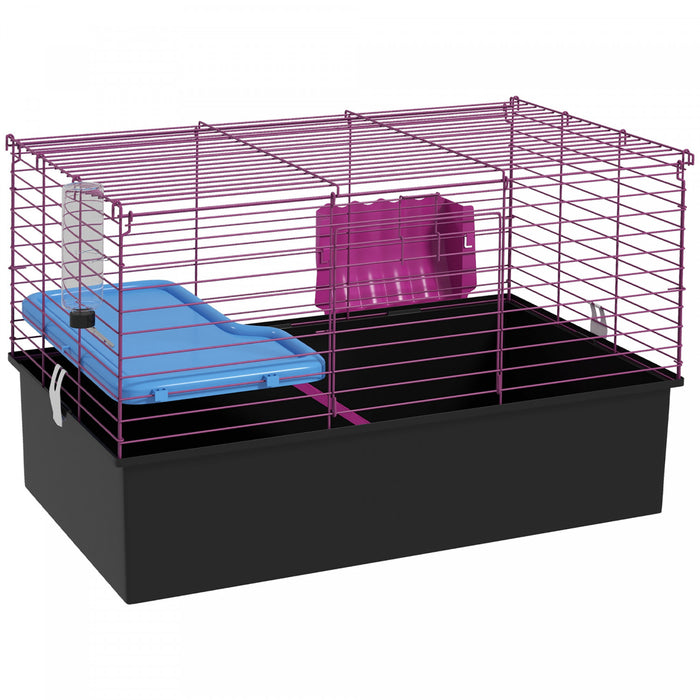 Pawhut 28\" L Rabbit Cage, Large Guinea Pig Cage Small Animal Cage With Water Bottle, Food Dish, Platform, Ramp, For Ferret, Chinchilla, Black
