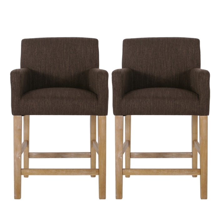 Gabrielle 26\" Seat Height Counter Stools Set Of 2 With Upholstered Fabric And Solid Wood Legs, Brown