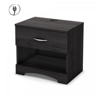 Step One 1-Drawer Nightstand with 4 USB port Gray Oak - South Shore