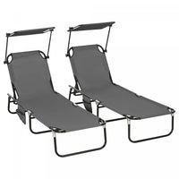 Outsunny 2 Piece Folding Chaise Lounges With Adjustable Backrest Dark Grey