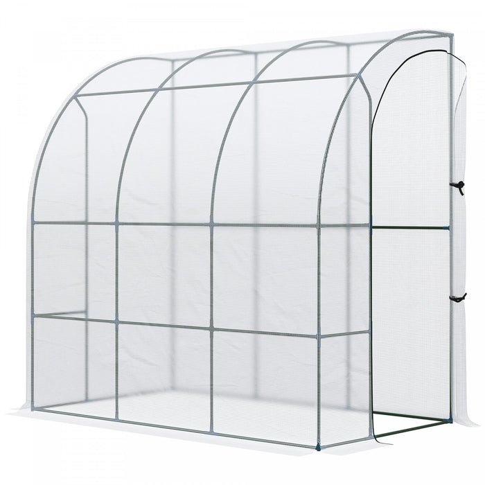 Outsunny 7' X 4' X 7' Outdoor Lean-to Walk-in Garden Greenhouse With Roll-up Door Hot House For Plants Herbs Vegetables, White