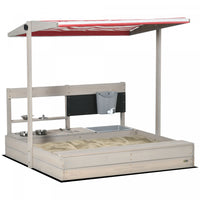 Kids Sandbox With Cover, Wooden Sand Box With Adjustable Cover, Kitchen Playset Toys, Seat, Storage,