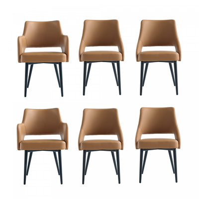 Tremont Modern 6-Piece Dining Chair Set in Saddle | Ensemble de 6 chaises de salle a manger Tremont Modern en cuir couleur selle