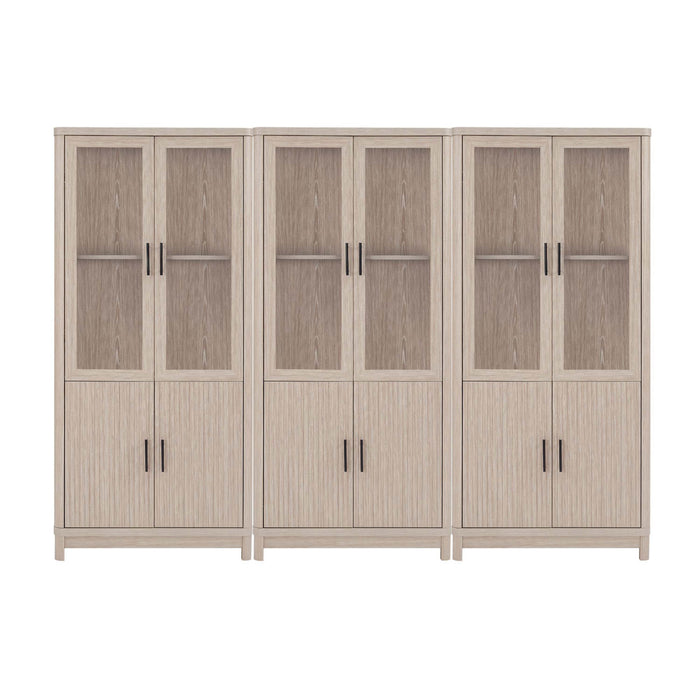 Jodie Mid-Century Modern 31\" Bookcase Cabinet in Whitewashed Oak (6-Shelf) - Set of 3