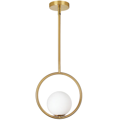 Dainolite Adrienna 10" 1 Light Pendant Aged Brass Finish White Opal Glass Lamp|Luminaire suspendu Adrienna de Dainolite en verre blanc opale, avec fini laiton vieilli et 1 ampoule 10 po