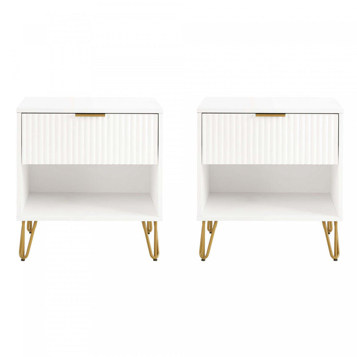 Dumbo Modern 20\" Fluted Nightstand in White (1-Drawer) - Set of 2