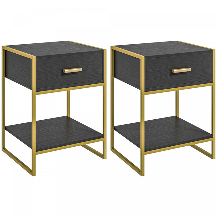 HOMCOM Bedside Table Set of 2, Nightstand with Drawer and Shelf