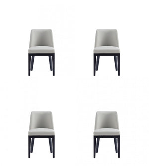 Gansevoort Modern Wood Vegan Leather Dining Chair in Stone Gray - Set of 4