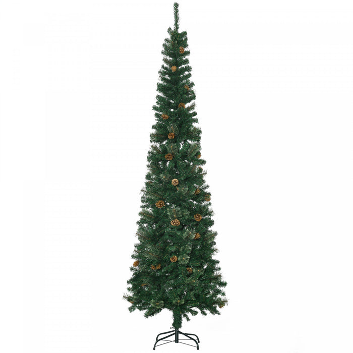 Homcom 7.5ft Artificial Pencil Christmas Tree With Pine Cones