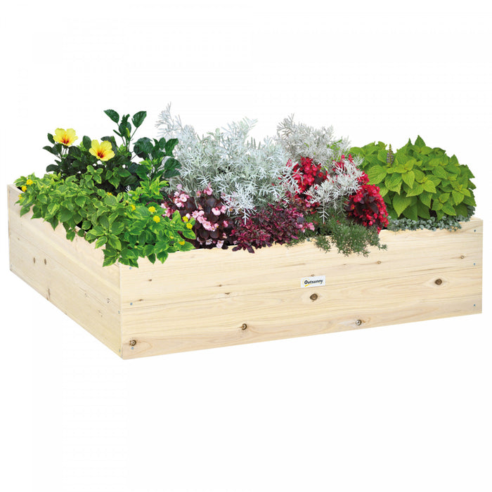 Outsunny Wooden Raised Garden Bed Kit, Elevated Planter Box With Bed Liner For Backyard, Patio To Grow Vegetables, Herbs, And Flowers, 4' X 4' X 12\"