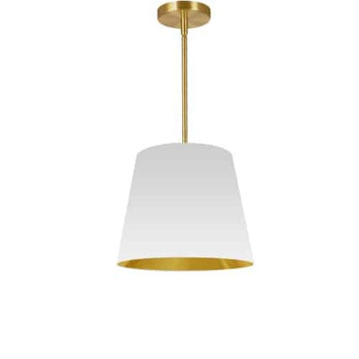 Dainolite Oversized Drum 1 Light Pendant tapered Drum Small White/Gold Shade Lamp|Petit luminaire suspendu de Dainolite avec très grand abat-jour cylindrique effilé blanc et doré, et 1 ampoule