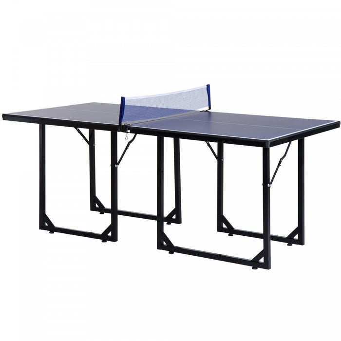 Soozier 6x3ft Compact Midsize Table Tennis Table Multi-use Family Ping-pong Table Free Standing Folding Blue