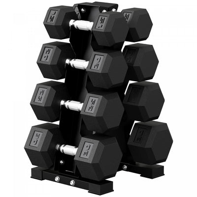 Soozier 180lbs Hex Dumbbell Weight Set with Vertical Rack for Home Gym