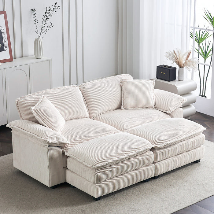 Liam 84.6\" Comfortable Cloud Modular Sofa with Corduroy Upholstered,White