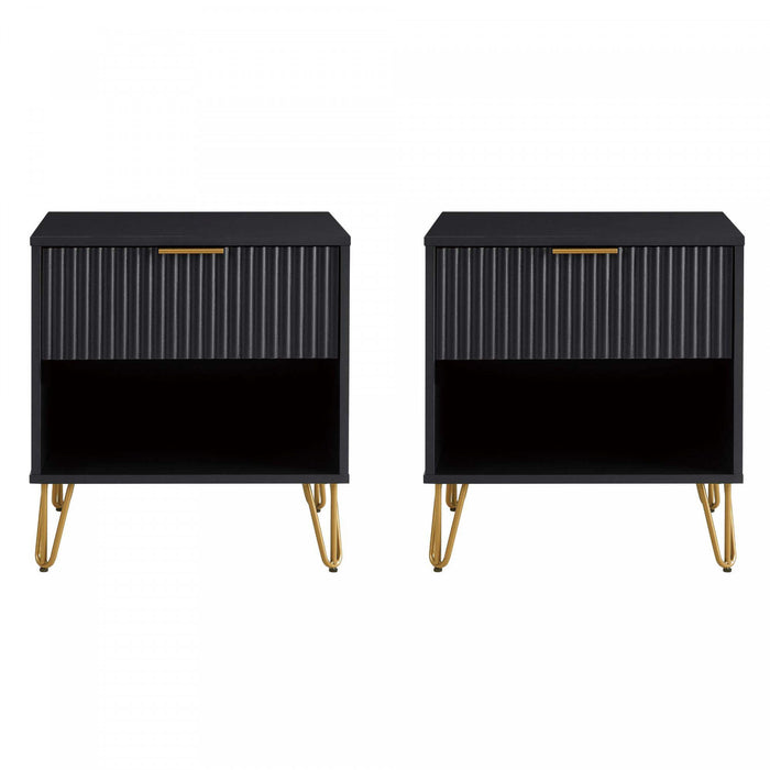 Dumbo Modern 20\" Fluted Nightstand in Black (1-Drawer) - Set of 2