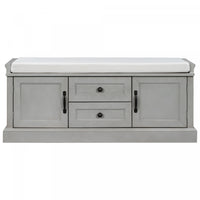 Boyce Solid Wood Storage Bench With 4-door Shoe Cabinet With Cushion -Grey 