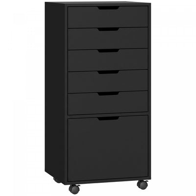 HOMCOM 6 Drawer Vertical File Cabinet with Lockable Wheels, Black