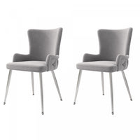 Luna Velvet Dining Chairs with Tufted Upholstered and Gold Metal Legs Set of 2, Grey  